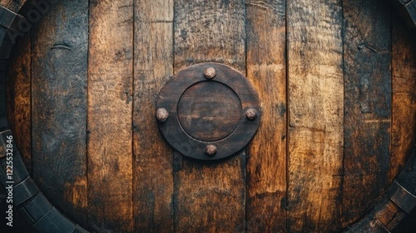 Fototapeta Dark Wooden Barrel Staves with Central Circular Inset