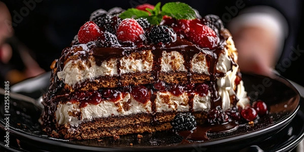 Fototapeta Table with Luxuous Cakes, Macro Photography Style, Generative AI Cake background