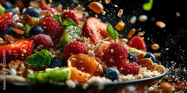Fototapeta Table with Food and Fresh Ingredients, Macro Photography Style, Generative AI Food background