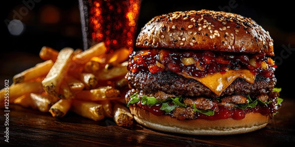 Fototapeta Luxuous Hamburger, Macro Photography Style, Generative AI Hamburger background