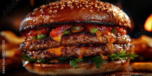 Fototapeta Luxuous Hamburger, Macro Photography Style, Generative AI Hamburger background
