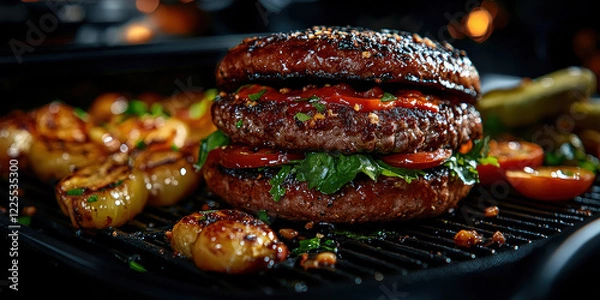 Fototapeta Luxuous Hamburger, Macro Photography Style, Generative AI Hamburger background