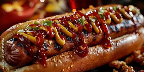 Fototapeta Luxuous Hotdog, Macro Photography Style, Generative AI Hotdog background