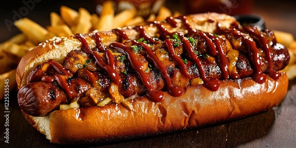 Fototapeta Luxuous Hotdog, Macro Photography Style, Generative AI Hotdog background