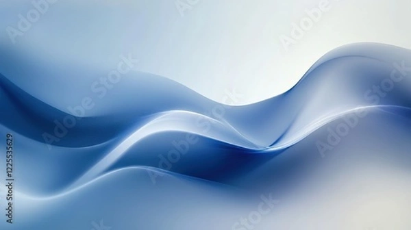 Fototapeta Abstract Blue Waves Flowing Softly Across White Background