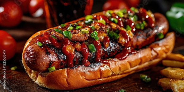 Fototapeta Luxuous Hotdog, Macro Photography Style, Generative AI Hotdog background