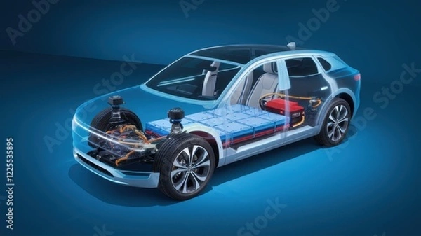 Fototapeta Electric Vehicle Cutaway Showing Internal Components