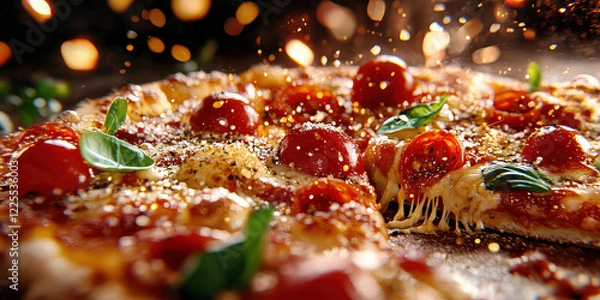 Fototapeta Luxuous Pizza, Macro Photography Style, Generative AI Pizza Restaurant background