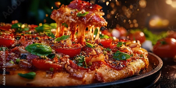Fototapeta Luxuous Pizza, Macro Photography Style, Generative AI Pizza Restaurant background