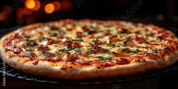 Fototapeta Luxuous Pizza, Macro Photography Style, Generative AI Pizza Restaurant background