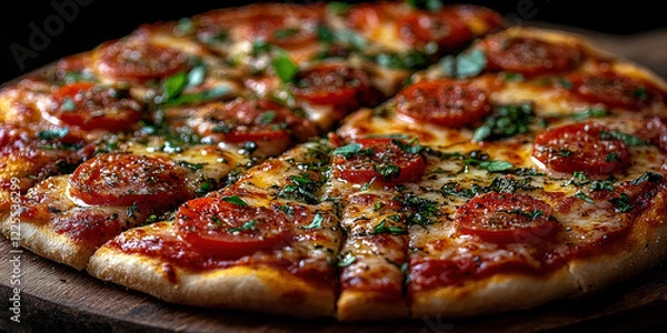 Fototapeta Luxuous Pizza, Macro Photography Style, Generative AI Pizza Restaurant background