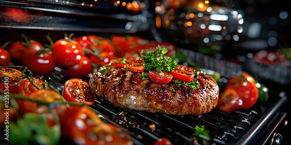 Fototapeta Luxuous Hamburger, Macro Photography Style, Generative AI Hamburger background