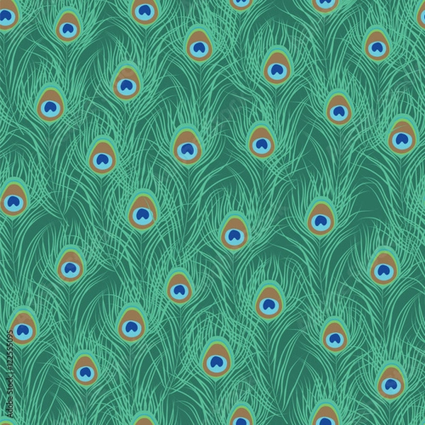 Obraz Peacock feather seamless pattern. Vector illustration