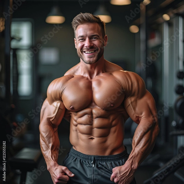 Obraz A strong bodybuilder show muscles