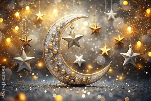 Fototapeta Abstract background showcasing a glowing crescent moon, perfect for celestial and elegant themes.