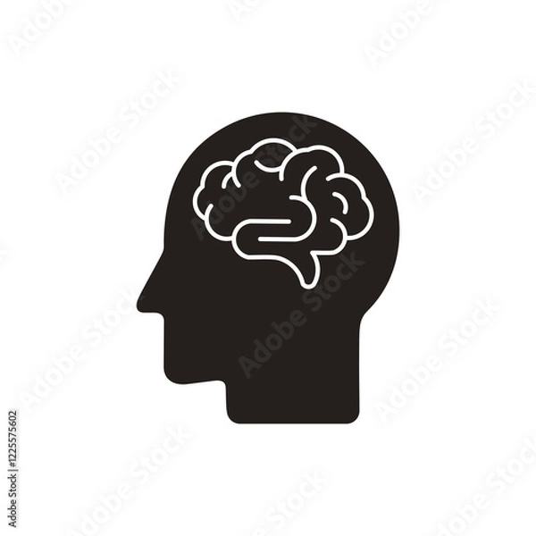 Fototapeta human head silhouette with brain icon, thinking, innovation symbol isolated on transparent background, Human head with brain PNG