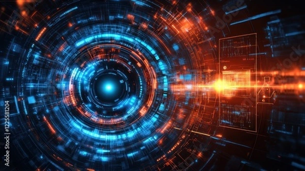 Fototapeta Abstract Digital Technology Interface Showing Complex Data Streams