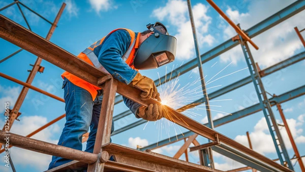 Fototapeta  AI-generated images of a working welder on the construction site