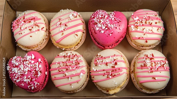 Fototapeta Assorted heart-themed macarons decorated for Valentine's Day