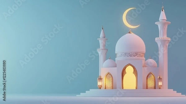 Fototapeta Serene Mosque at Night Ramadan Eid Mubarak Greeting