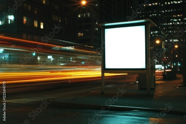 Fototapeta Empty Billboard at Urban Bus Stop at Night