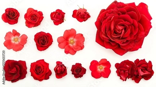Obraz Red Roses and Flowers Arrangement on White Background