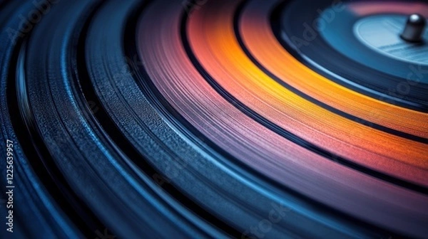 Obraz Spinning vinyl record close-up, warm tones, music background
