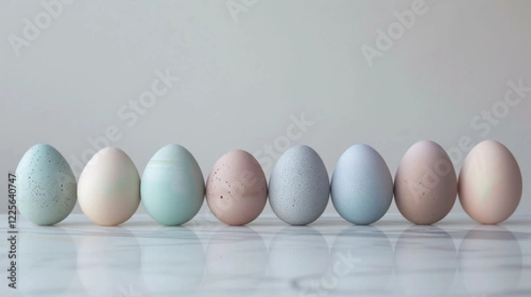 Obraz Pastel Easter Eggs on Marble Surface
