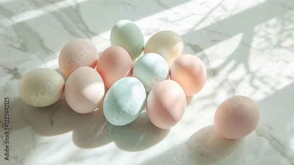 Obraz Pastel Easter Eggs on Marble Surface
