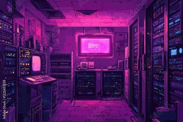 Fototapeta Retro Futuristic Server Room Digital Artwork