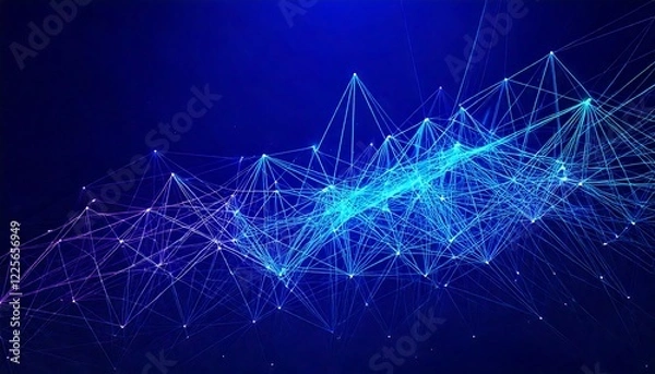 Obraz Abstract Digital Network Background with Glowing Blue Lines and Connecting Nodes on Dark Space