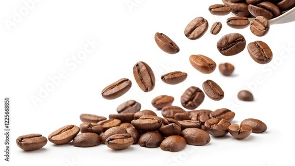 Fototapeta Coffee beans falling randomly, Generative Ai