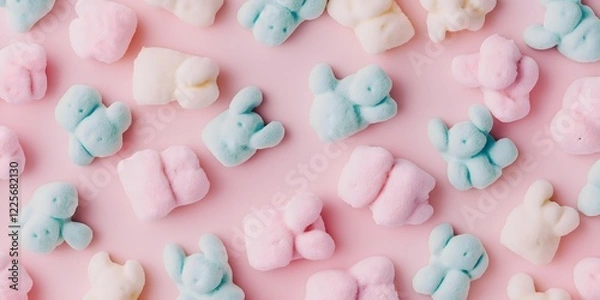Fototapeta Pastel Bear Pattern: A playful and whimsical pattern of pastel-colored bear-shaped candies arranged in a repeating pattern, creating a sweet and charming background.