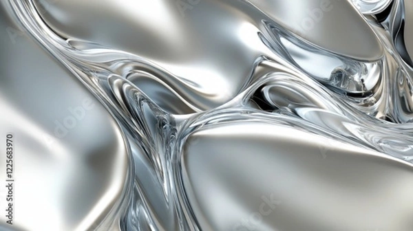 Fototapeta Luxurious liquid abstraction with silver tones and smooth marble texture suitable for elegant backgrounds and sophisticated design projects