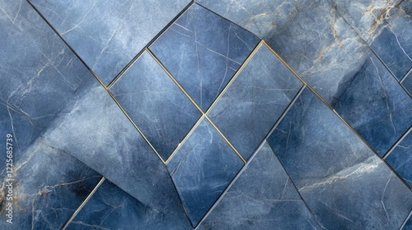 Fototapeta Classic blue marble tile texture background with geometric patterns and ample space for creative text or design elements