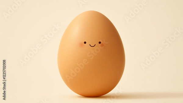 Fototapeta 3D brown egg with face on light background