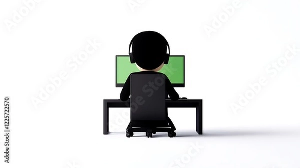 Fototapeta 3D figure with headset at computer