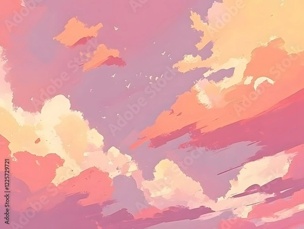 Fototapeta Pastel Pink Sunset Sky: Dreamy Cloudscape Painting