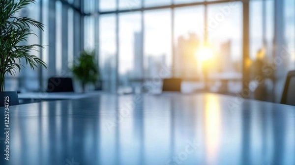 Fototapeta Banner of CEO modern office interior showcases a glass wall, softly lit workspaces, and an airy atmosphere ideal for creativity and collaboration in a corporate environment.