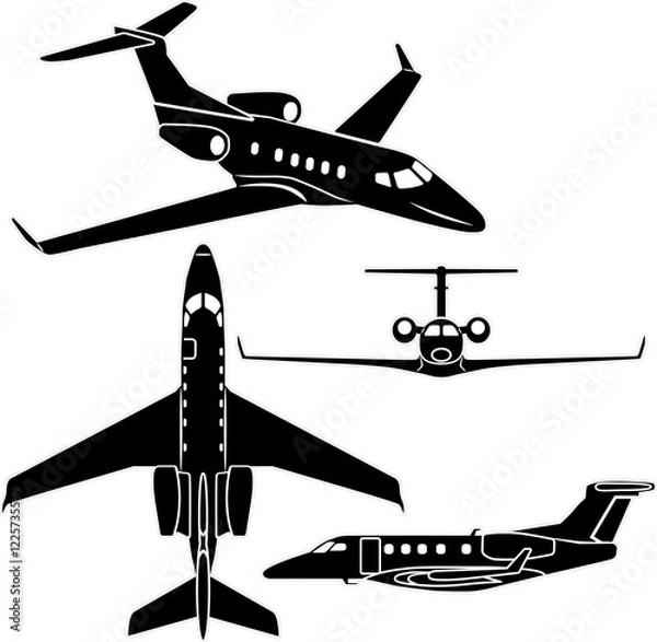 Fototapeta small size private business jet vector set