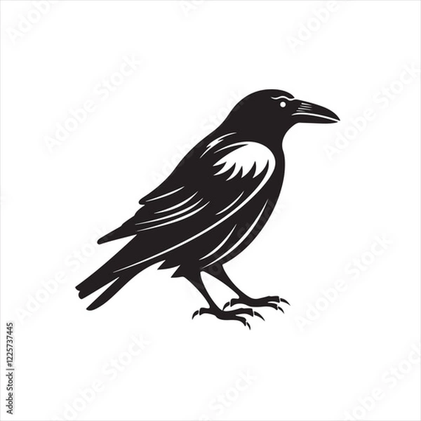 Fototapeta Simple Outline Raven Graphic for Easy Cut-Out Designs on Solid White Background