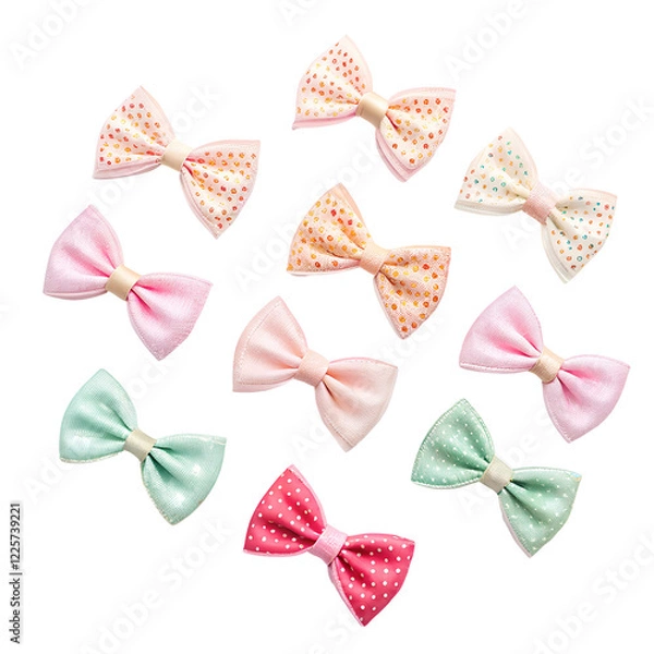 Fototapeta Set of bow tie isolated on white or transparent background drawn design   pattern  size first  left light quare  small colours  beige art  birthday 