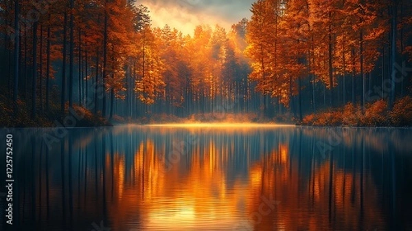 Obraz Autumn colors forest lake reflection picture high resolution hd picture