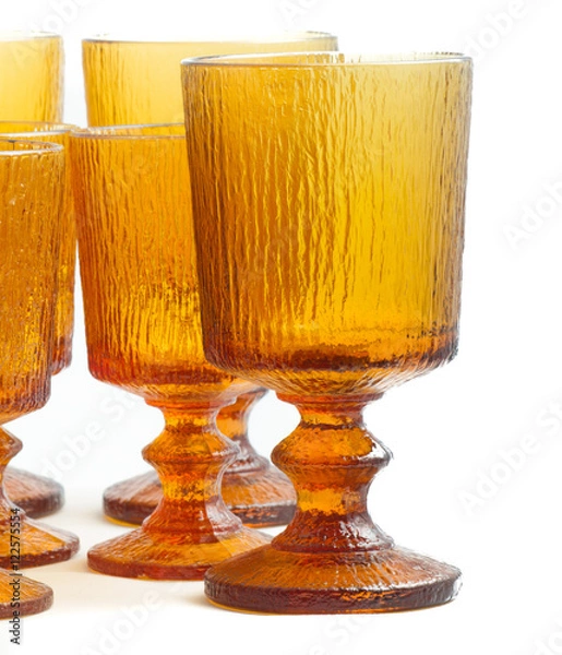 Obraz Vintage Amber PRessed Glass Goblets