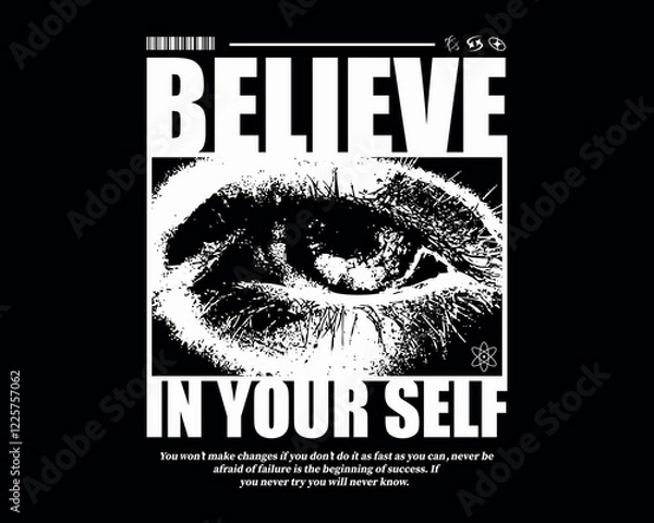 Fototapeta Vector illustration of eyes with slogan artwork, retro and modern, streetwear graphic design for t-shirt print design template.