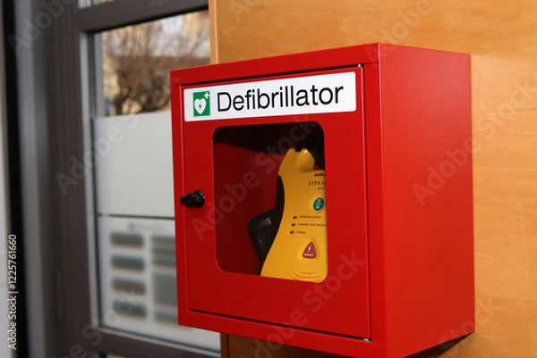 Obraz Defibrillator im Eingangsbereich eines öffentlichen Gebäudes