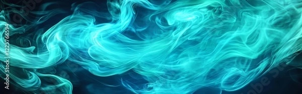 Fototapeta A swirling display of magical fire radiates vibrant shades of blue and green, creating an energetic atmosphere filled with mystical power and allure. With copy space for text