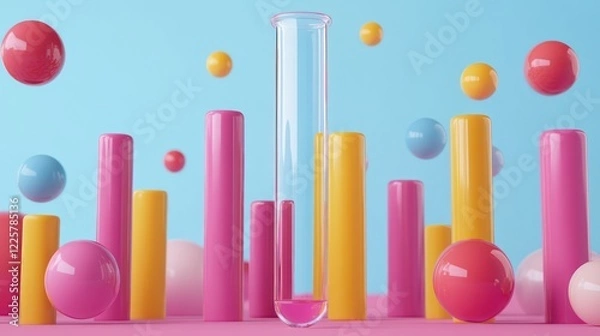 Fototapeta 3d Flask Test tube icon. Minimal Cartoon Chemical glasses test tube analysis 3D render