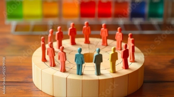 Fototapeta The Art of Customer Segmentation: Color Figurines and Charts Represent Market Indicators in Business Management