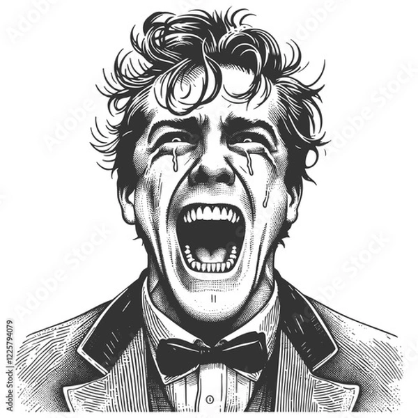 Fototapeta Dramatic Crying Man engraving vector illustration